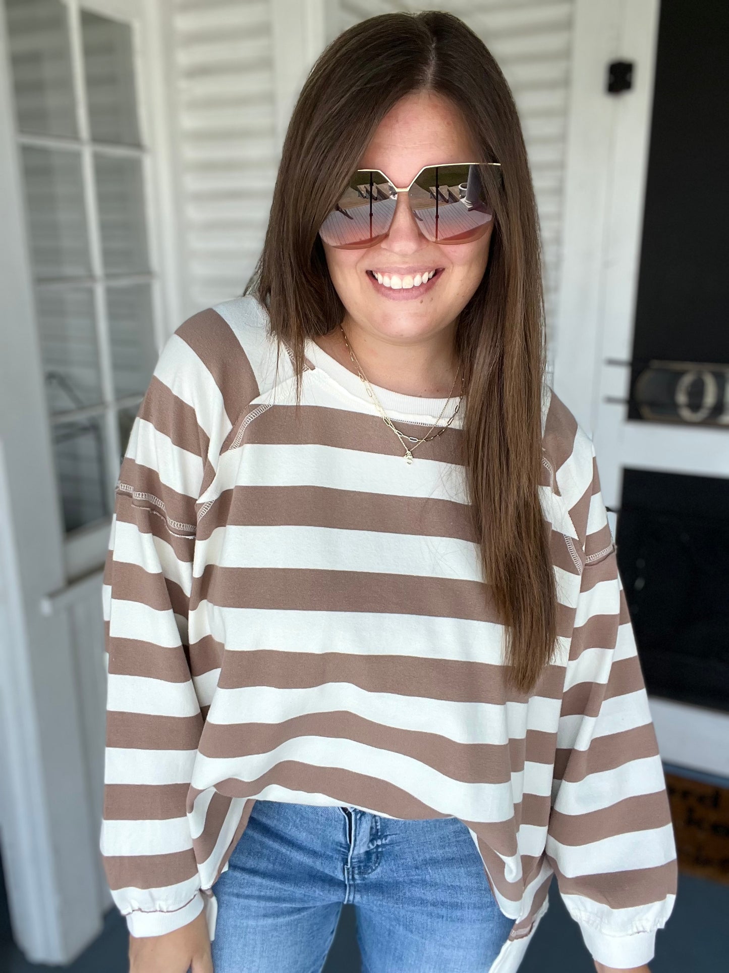 Striped Oversized Round Neck Sweatshirt