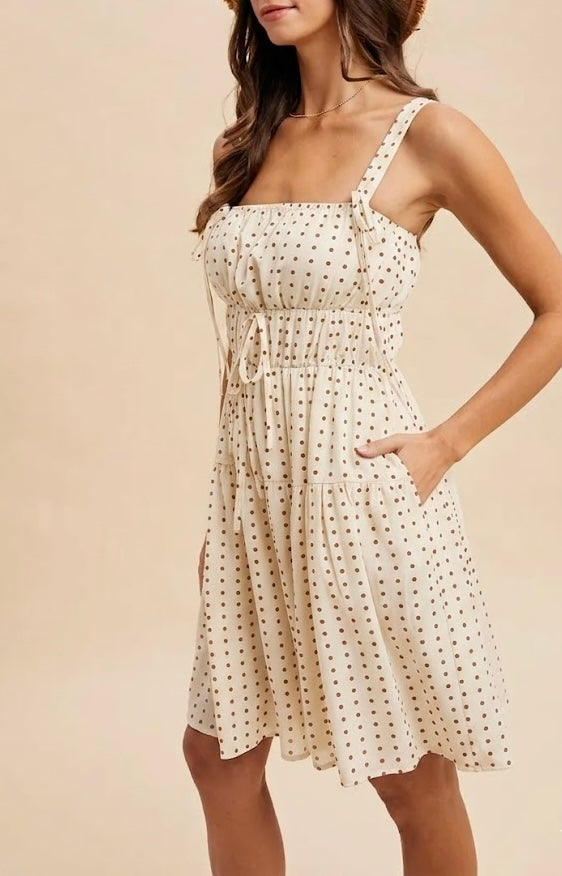 Polka Dot Shirred Mini Dress