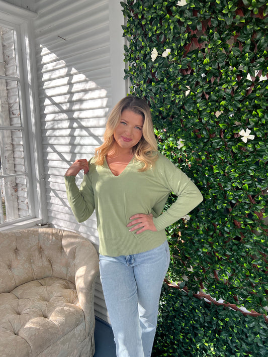 Vneck Top w/ Ribbed Detail