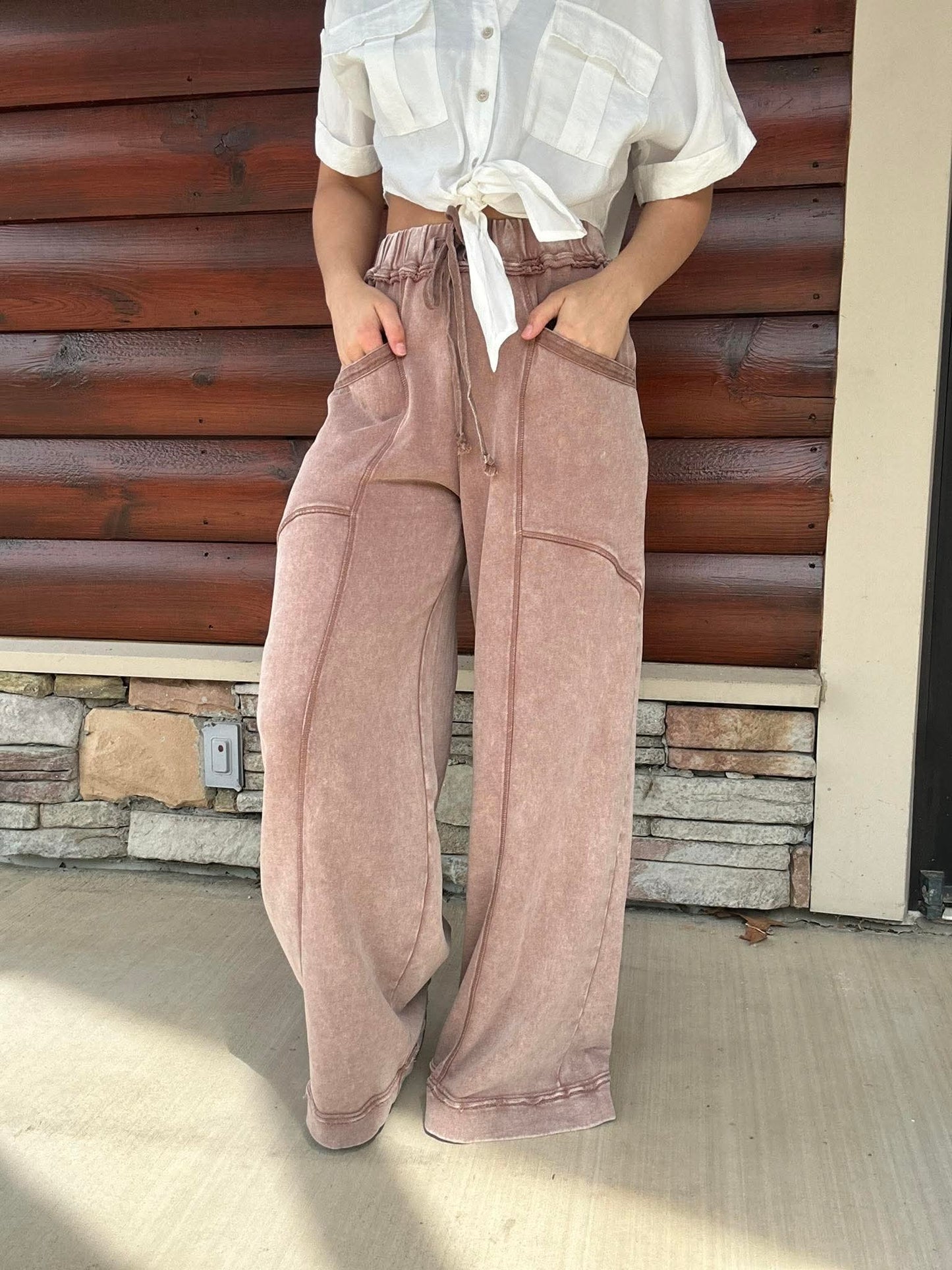 Wide Leg Stitch Seam Detail Pants
