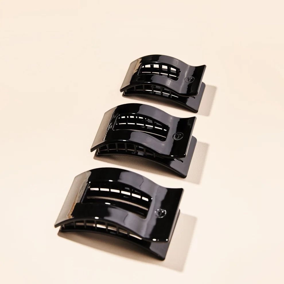 Jet Black Flat Rectangle Hair Clip
