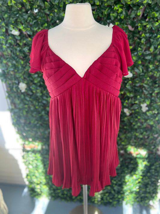 Burgundy Pleated Dress