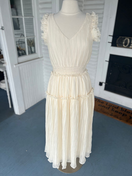 Cream Crinkle Textured Maxi Dress