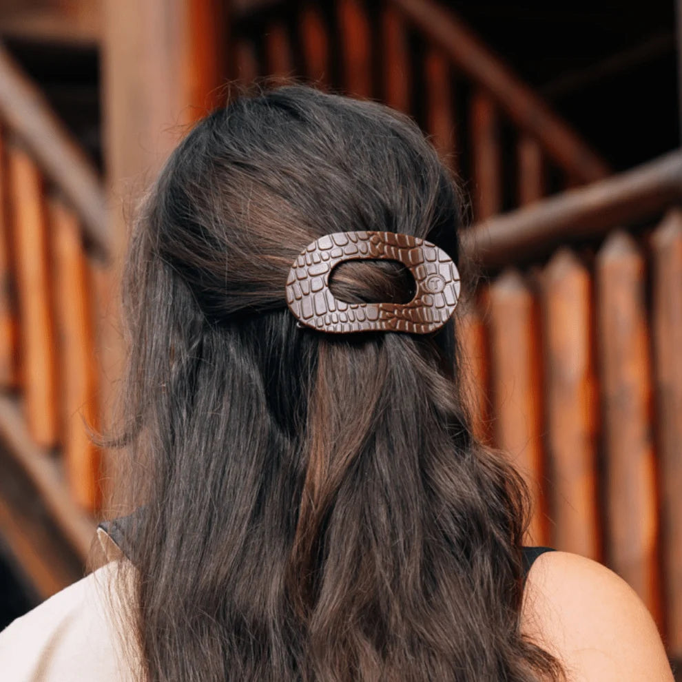Brown Crocodile Flat Round Hair Clip
