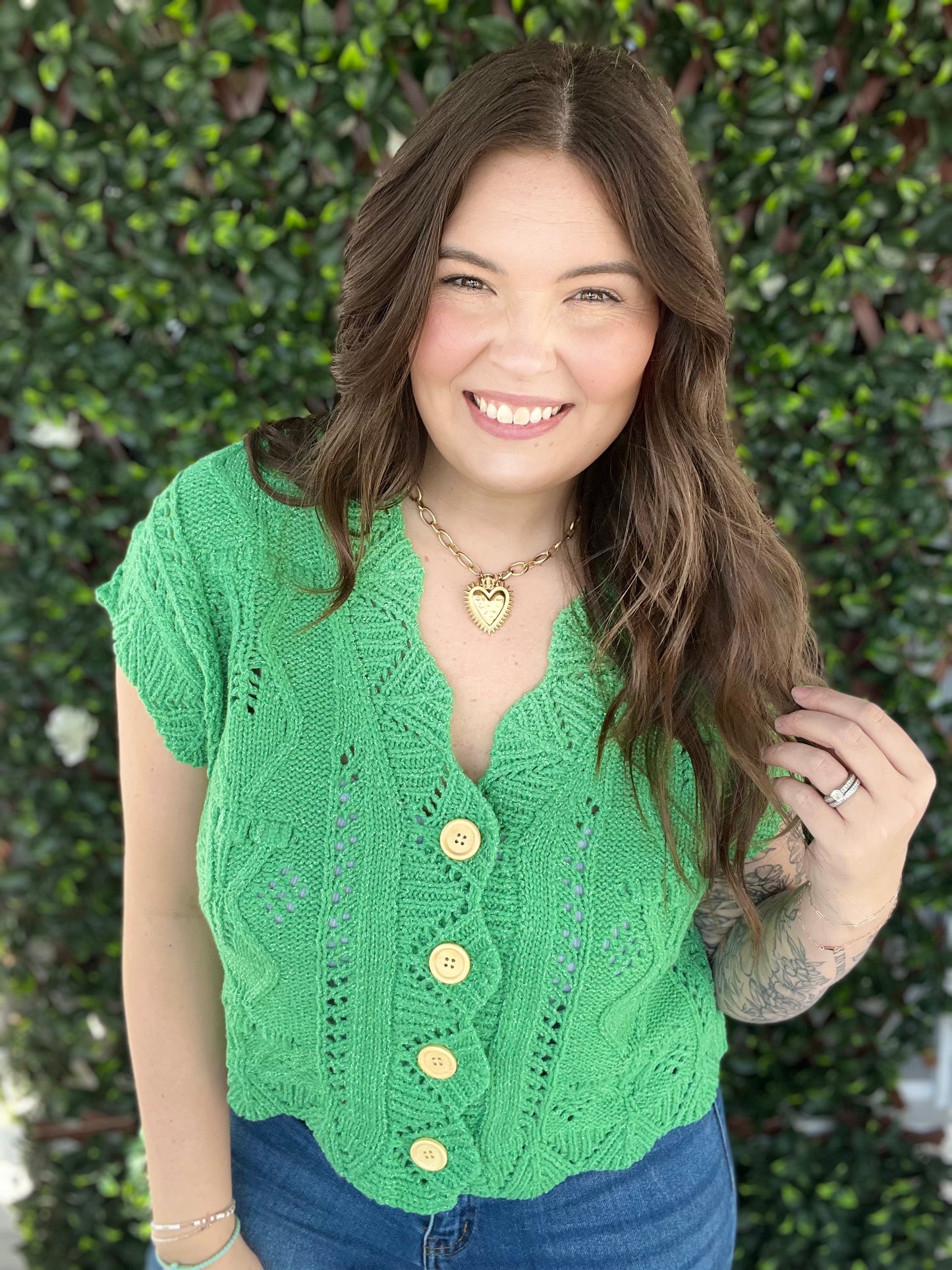 Scallop Edge Knit Button Vest