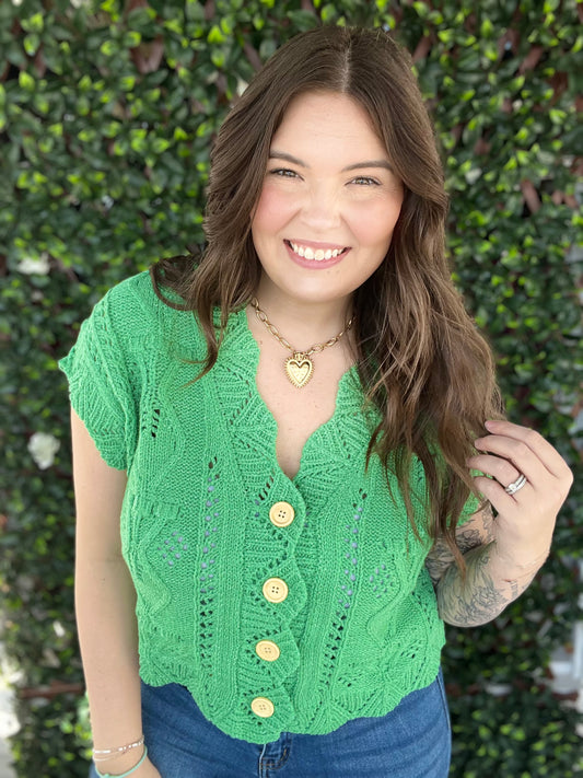 Scallop Edge Knit Button Vest