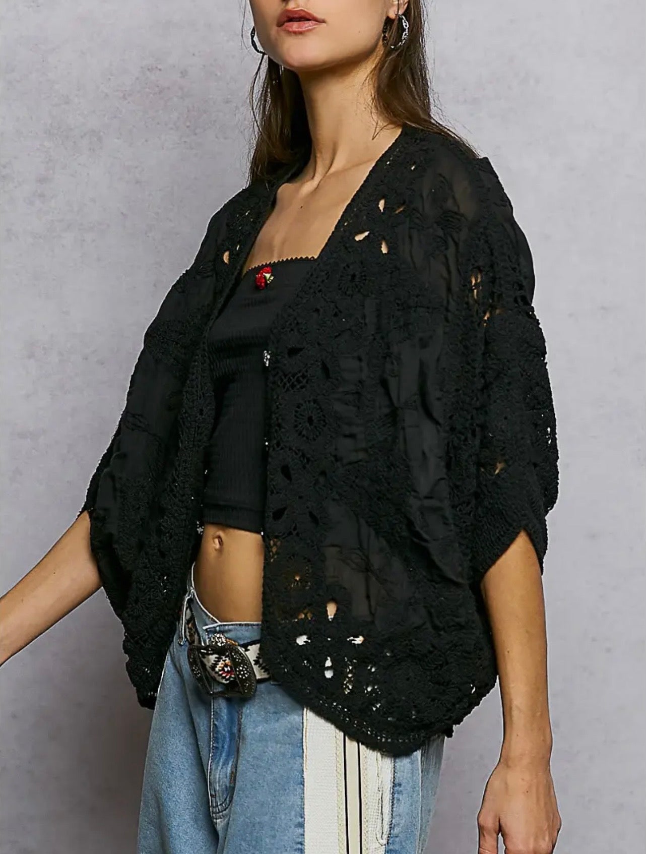 Batwing Button Down Crochet Cardigan