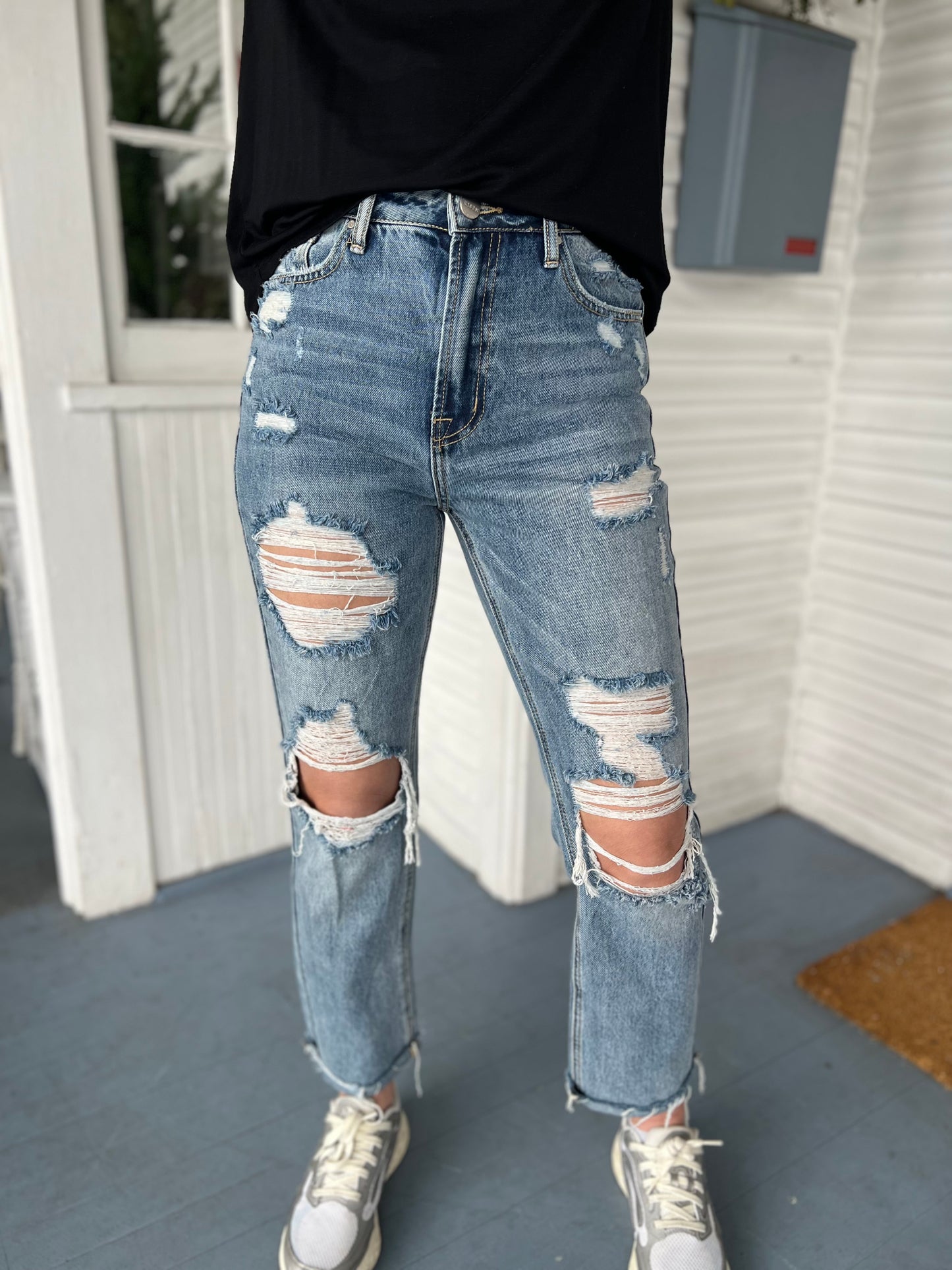 High Rise Crop Destroyed Jeans