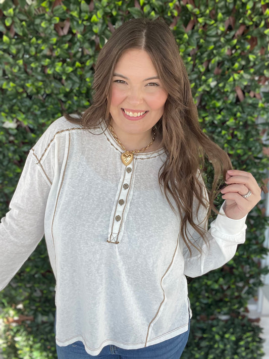 Contrast Exposed Topstitch LS Top