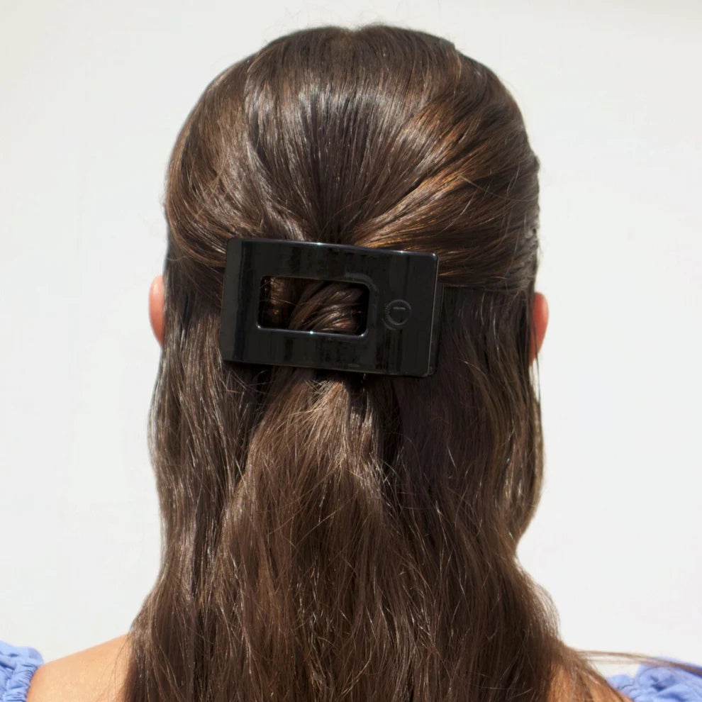Jet Black Flat Rectangle Hair Clip