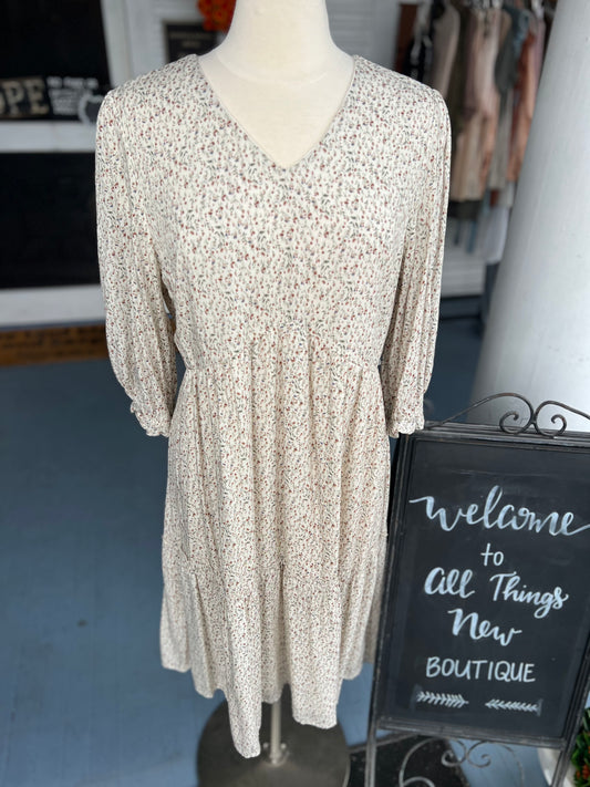 LS Floral Print Vneck Dress