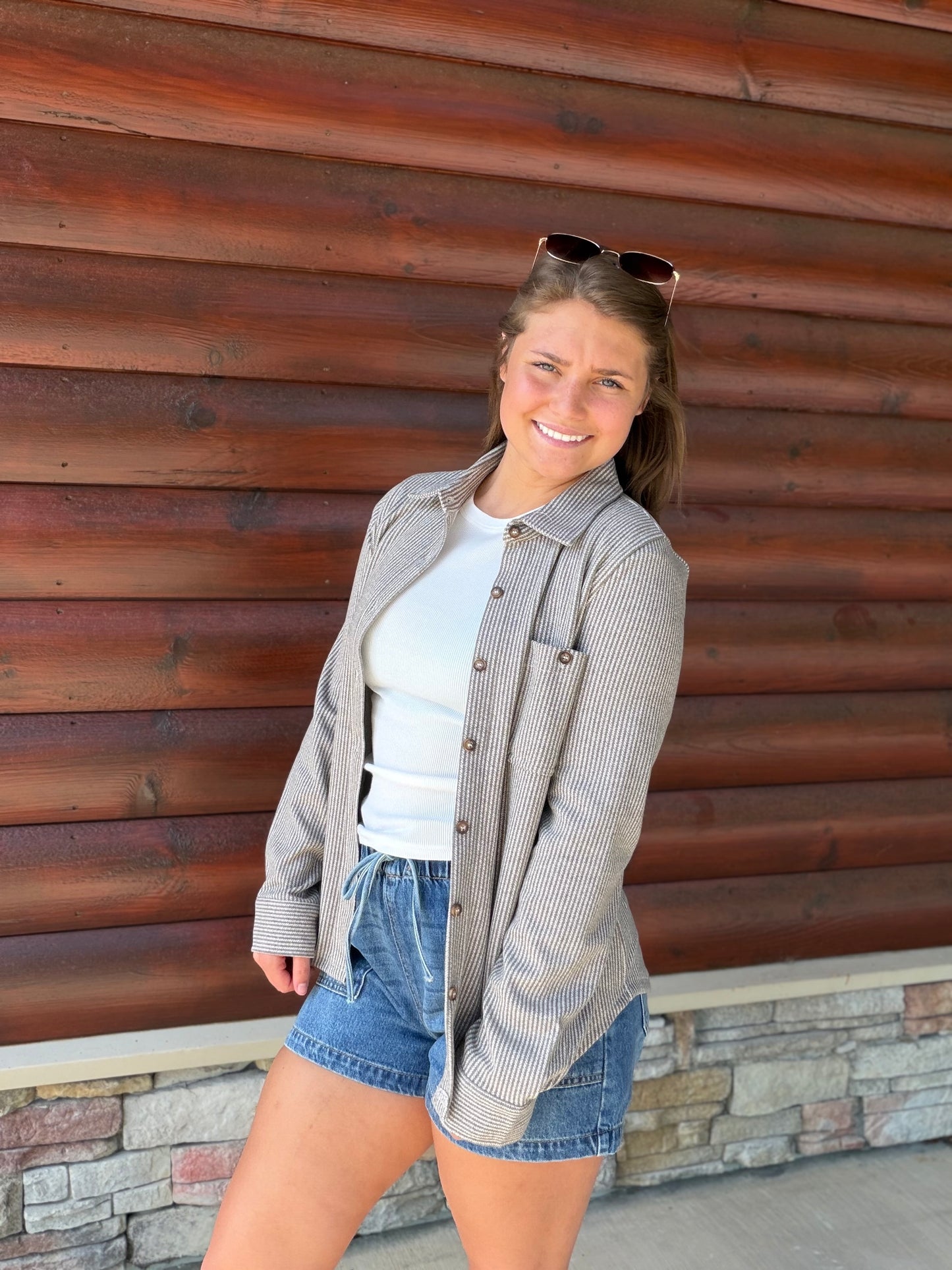 Striped Collared LS Button Down Top