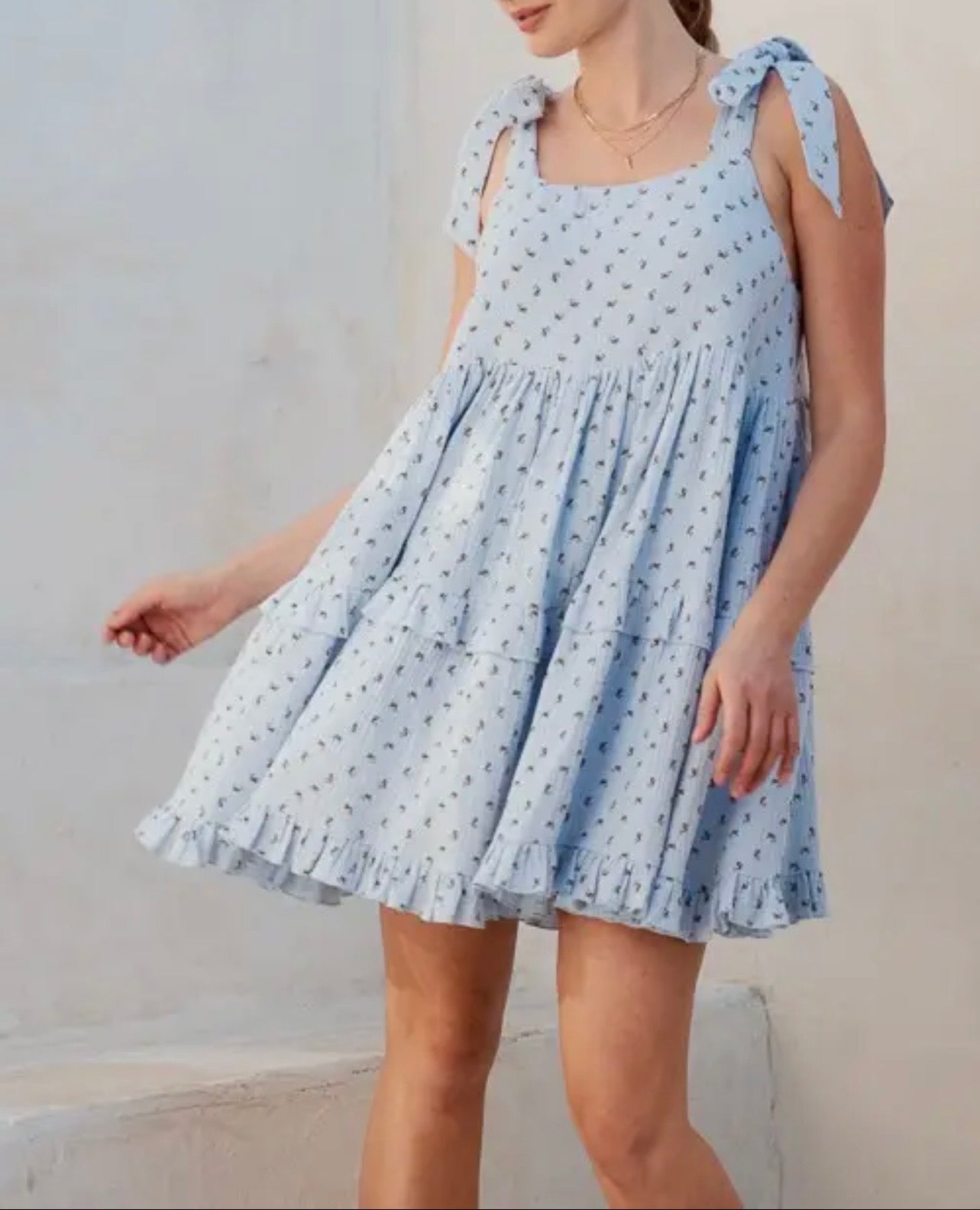 Floral Square Neck Ruffle Mini