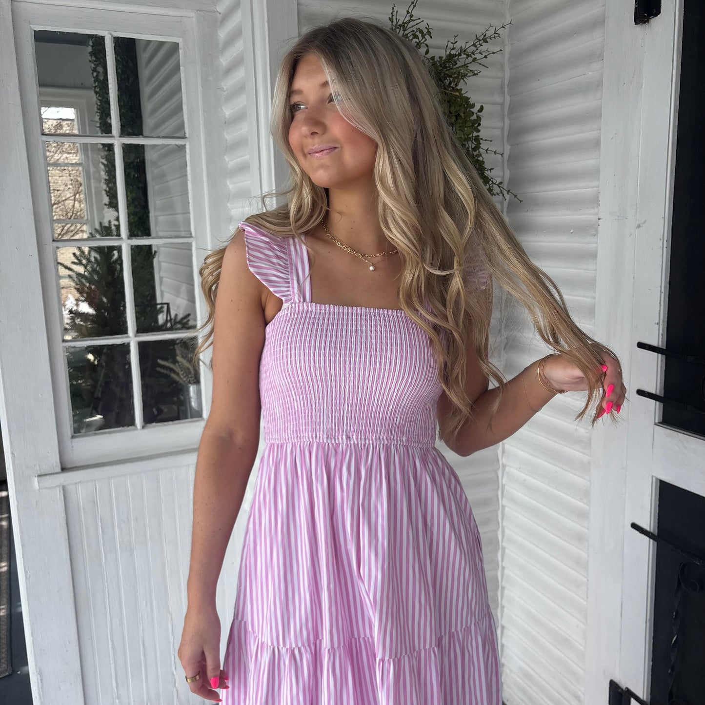 Pink Striped Tiered Maxi Dress