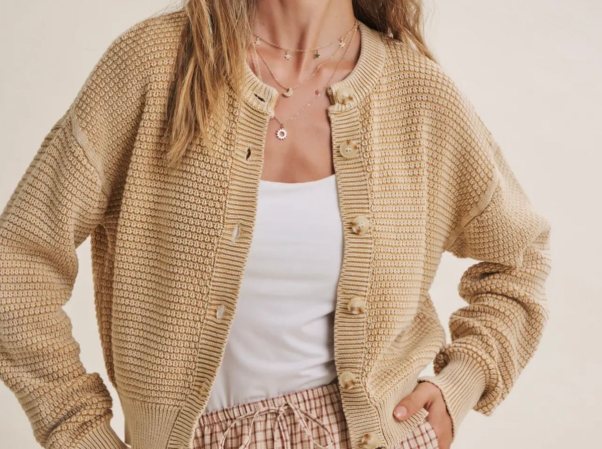 Mineral Washed Cotton Waffle Cardigan