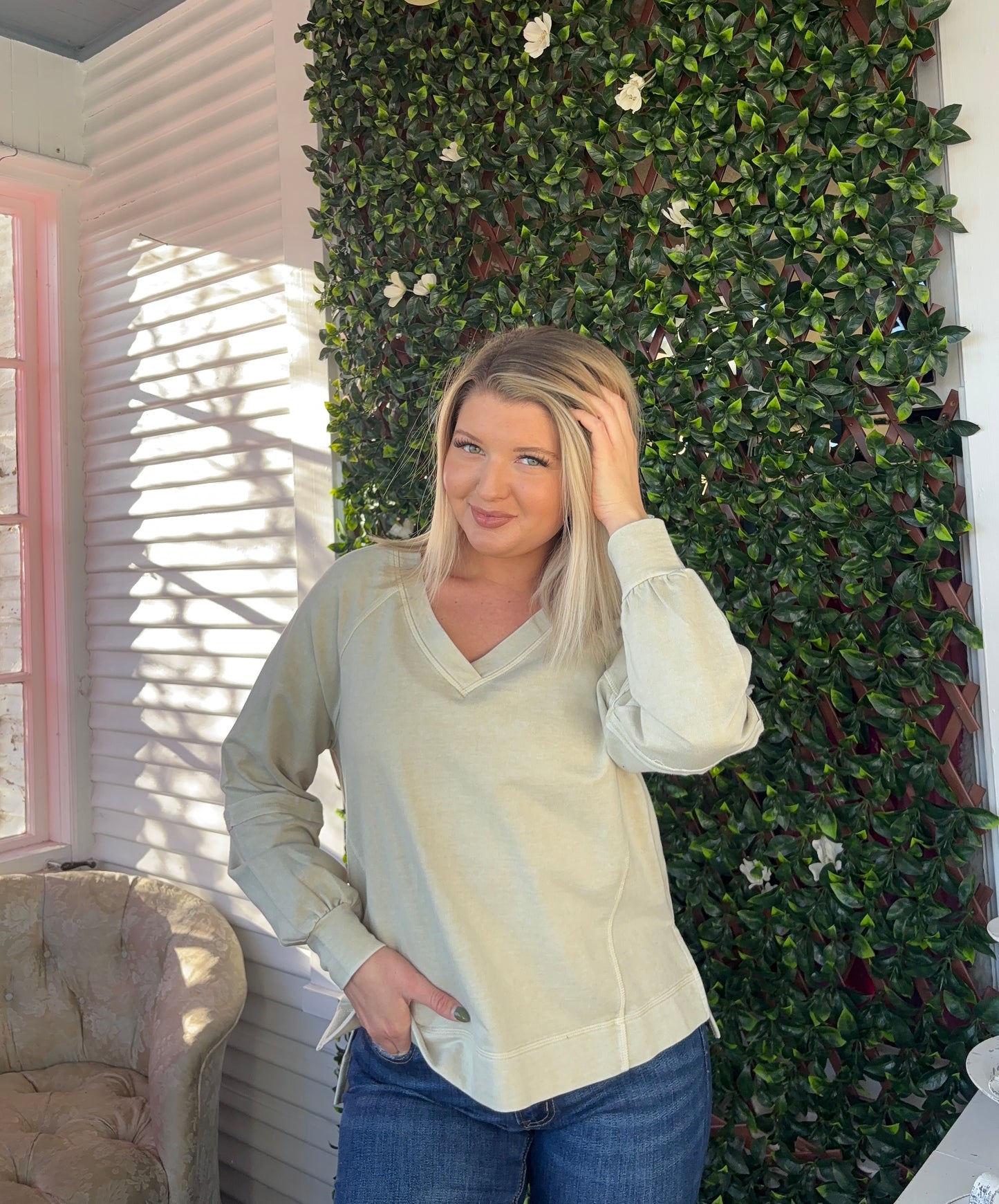 Vneck Mineral Wash Top