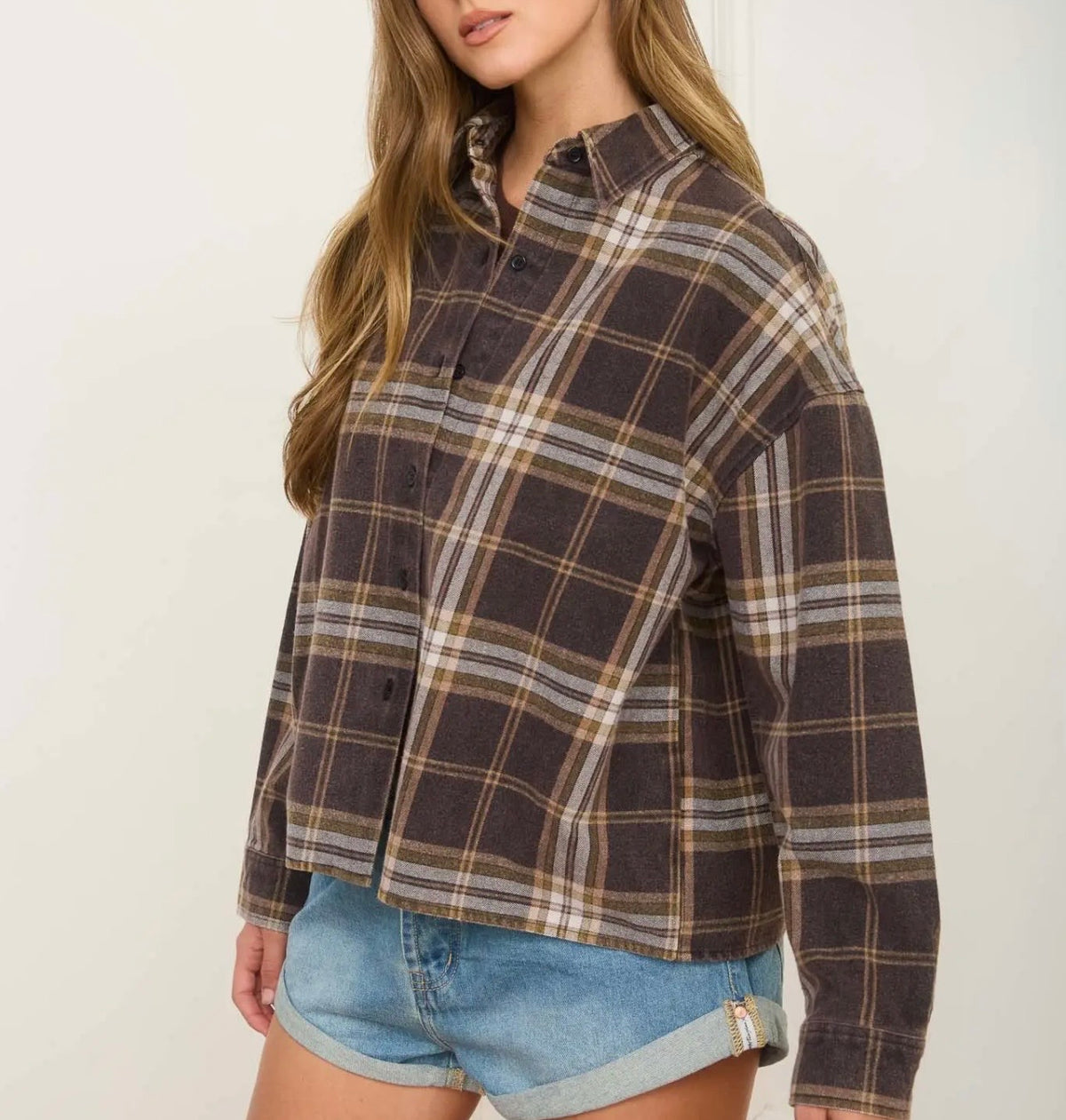 Plaid Button Down Boxy Flannel