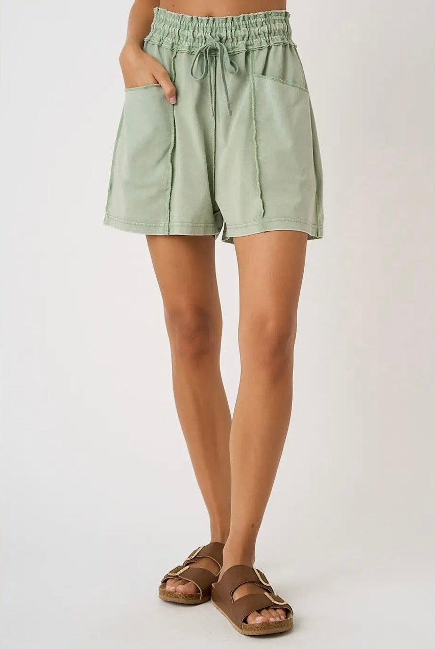 Mineral Washed Seam Detail Pull On Shorts
