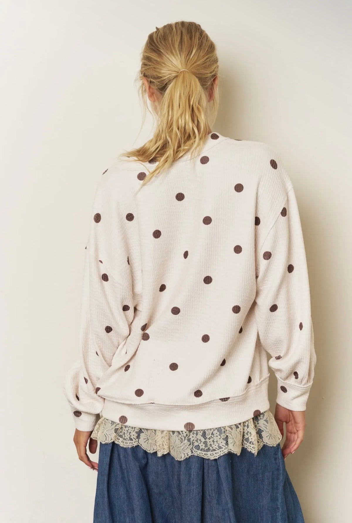 Polka Dot LS Textured Knit Top