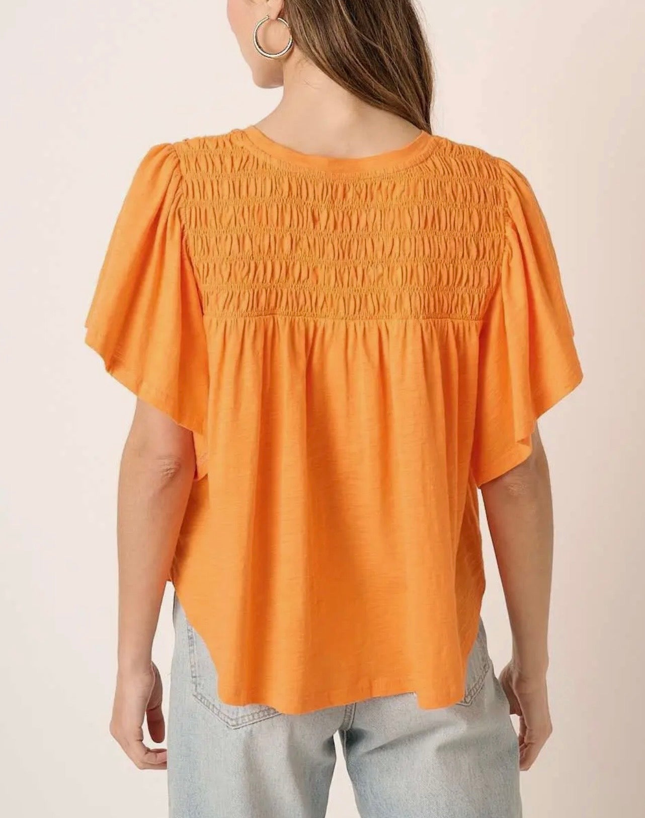 Orange Smocked Yoke Top