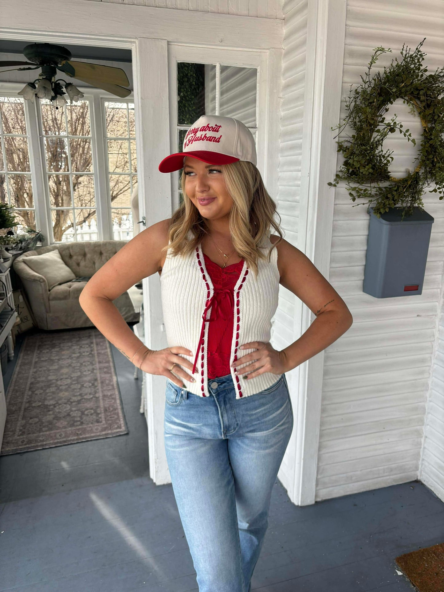 Ribbon Trim Cardigan Vest