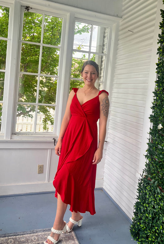 Red HiLow Midi Dress