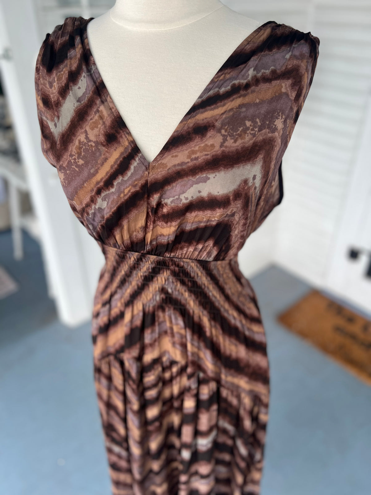 Brown SL Watercolor Midi Dress