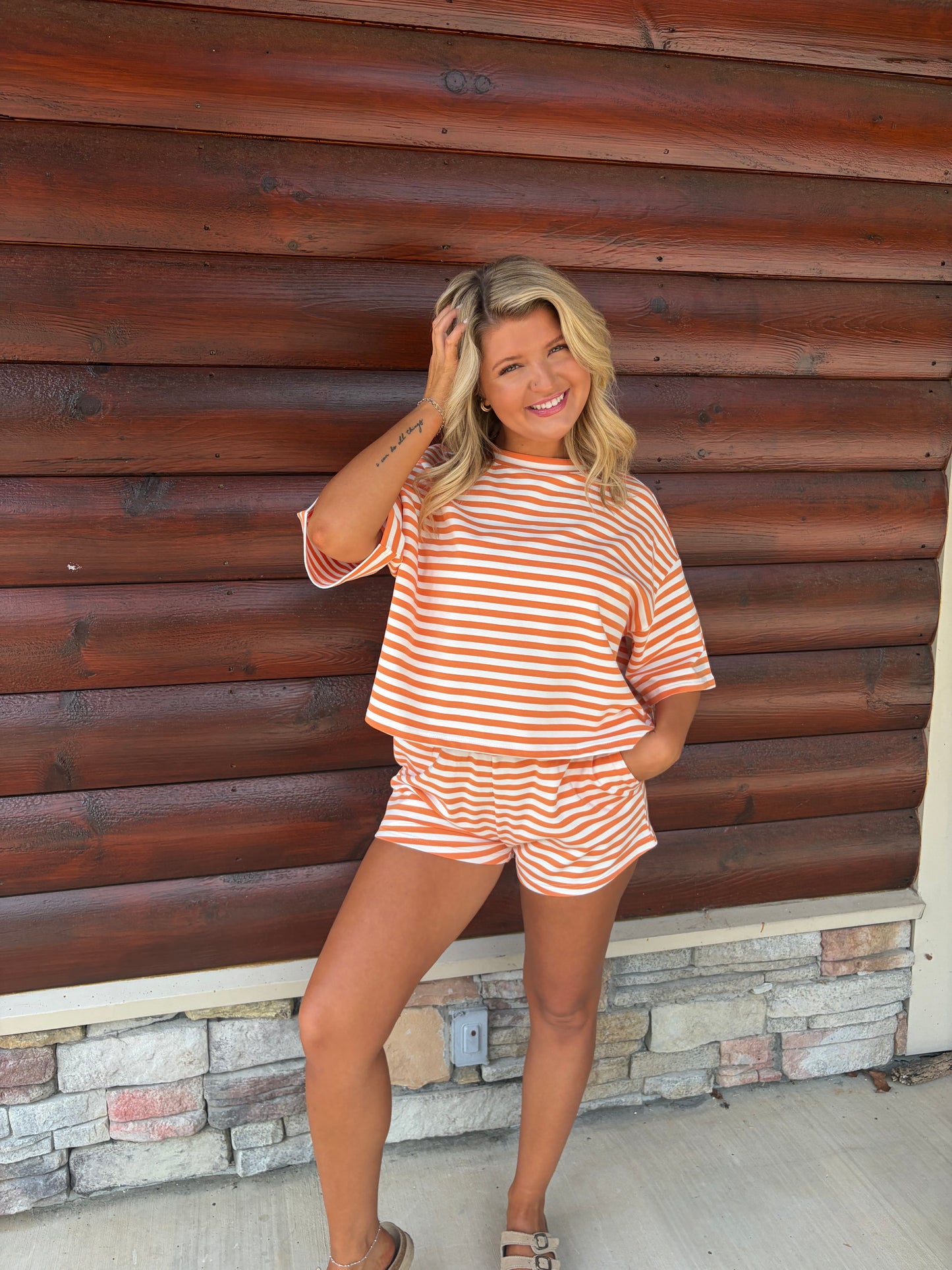 Elastic Waist Striped Knit Shorts
