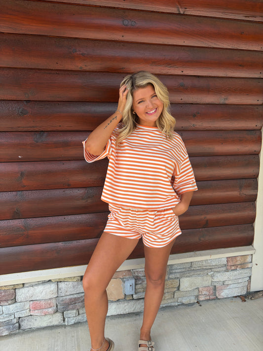 Elastic Waist Striped Knit Shorts