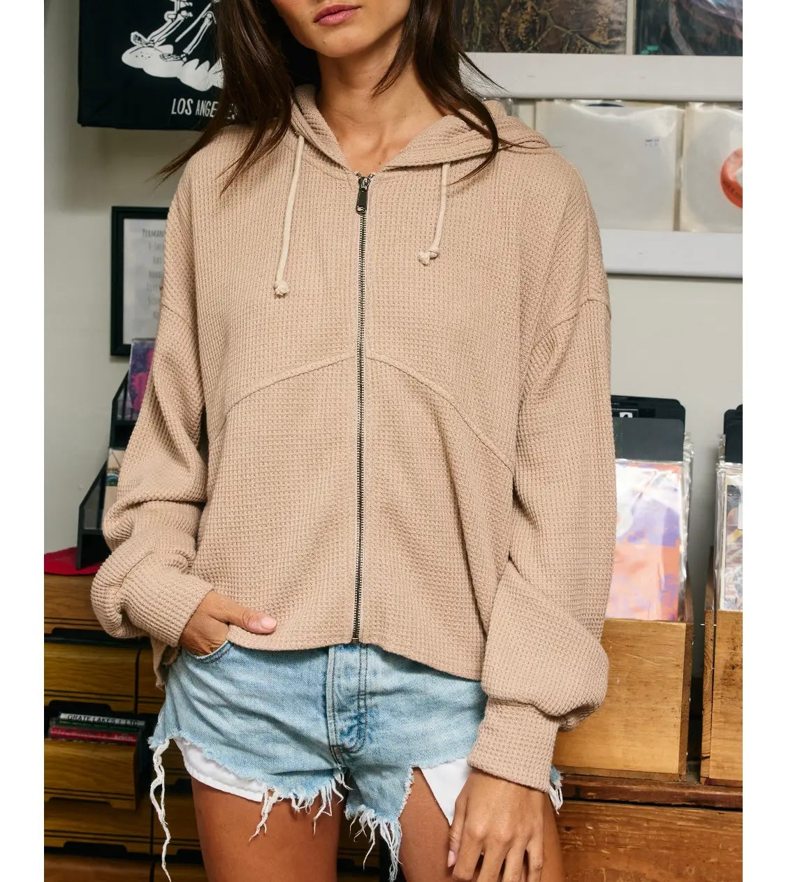Waffle Zip-Up Lounge Hoodie Hybrid Jacket