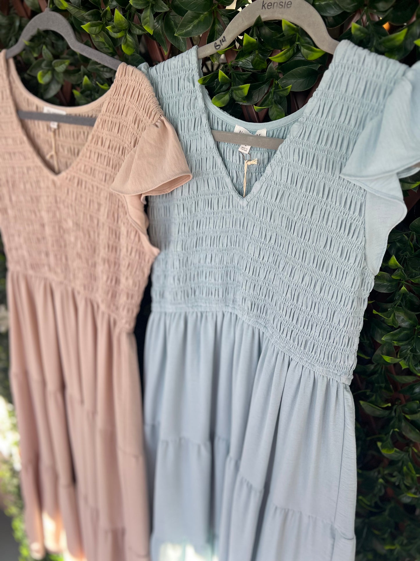 Smocked Vneck Midi Dress