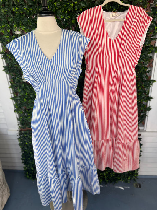 Cap Sleeve Vertical Stripe Maxi Dress