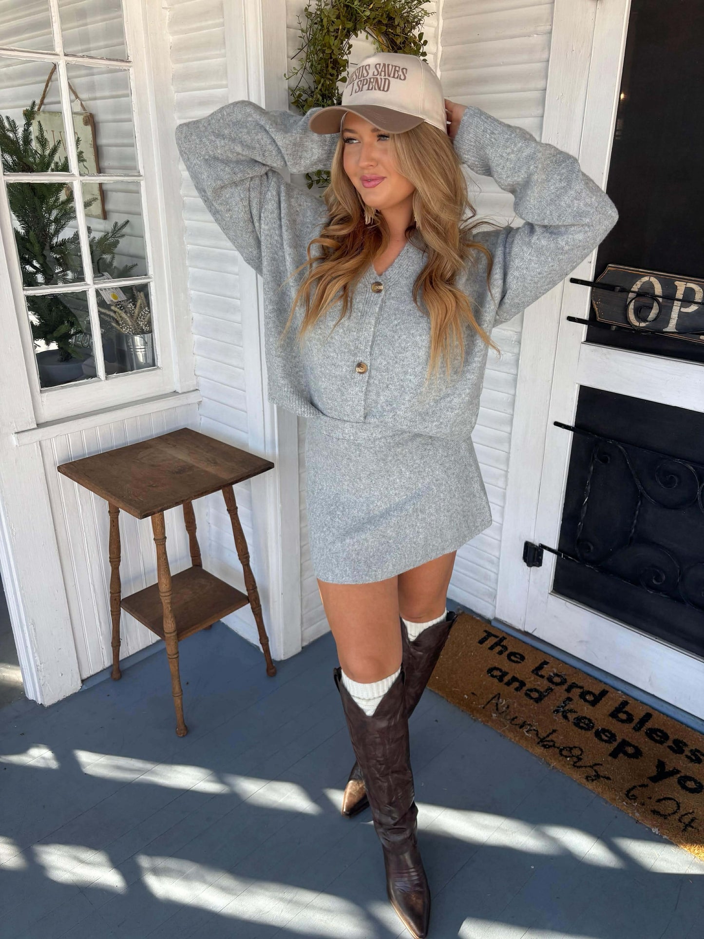 2pc Cardigan Skirt Set