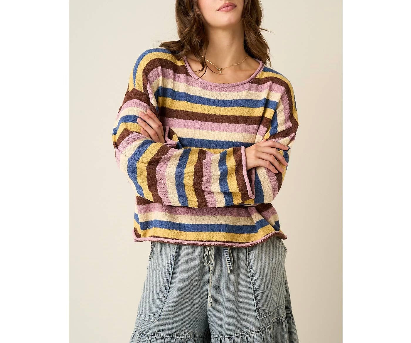 Multicolor Striped Sweater Knit Top