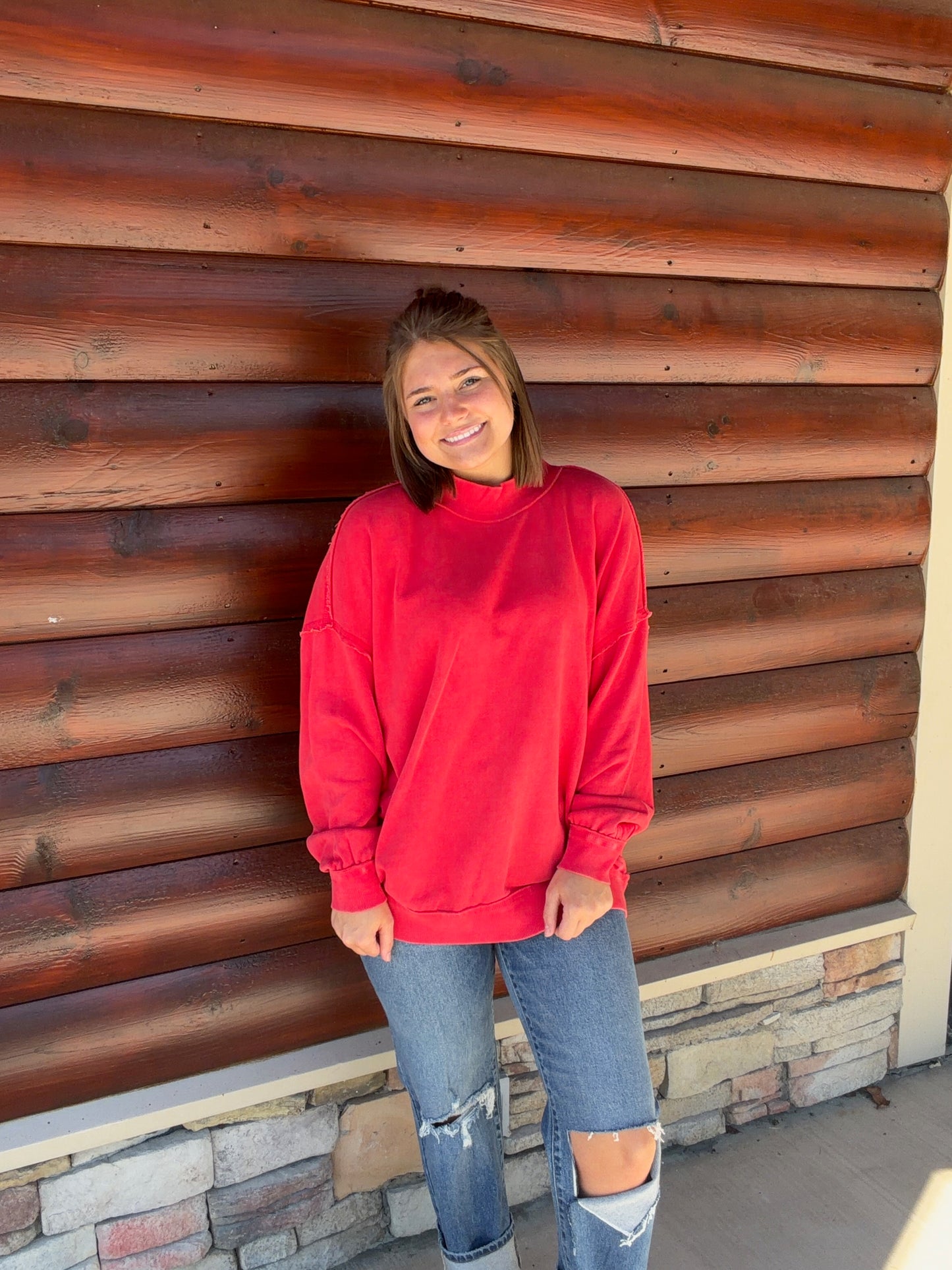 Mineral Washed Mock Neck Sweatshirt