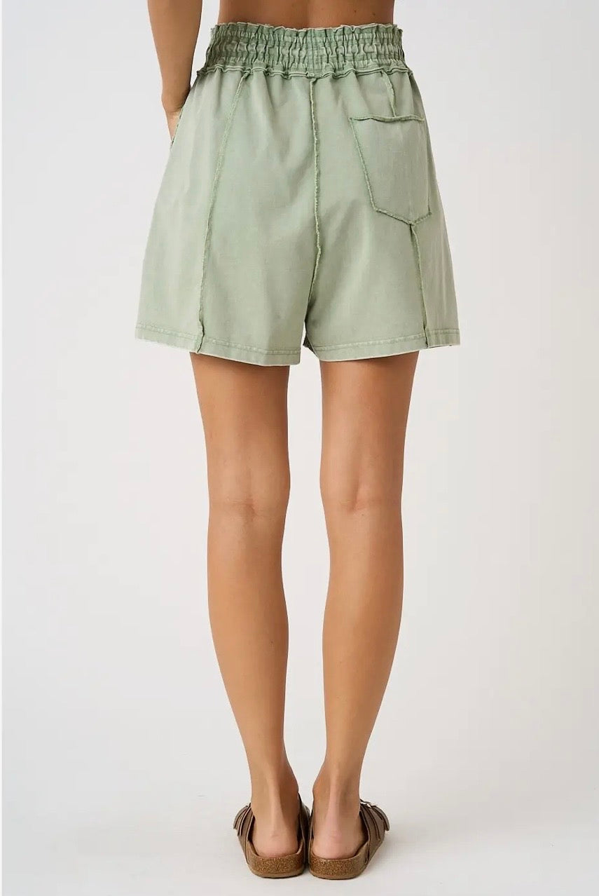 Mineral Washed Seam Detail Pull On Shorts