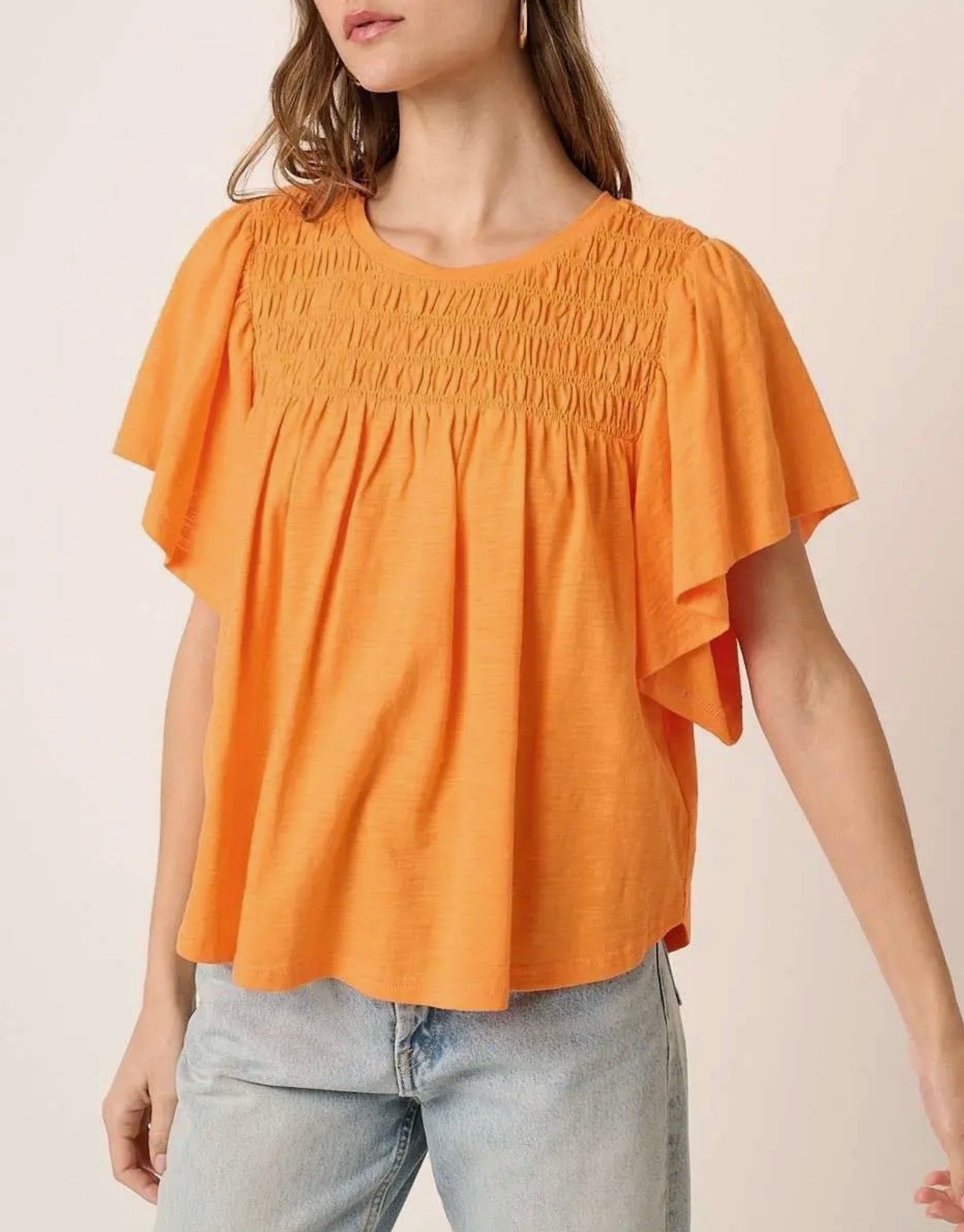 Orange Smocked Yoke Top