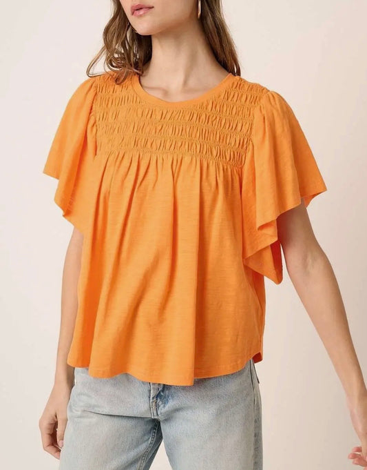 Orange Smocked Yoke Top