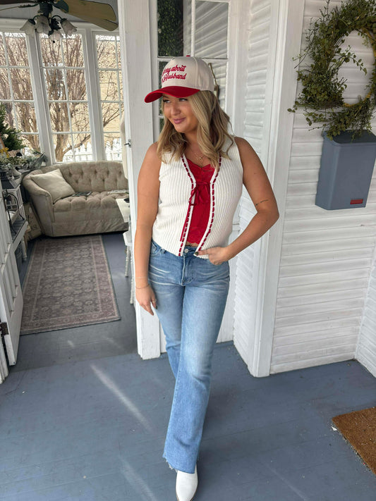 Ribbon Trim Cardigan Vest