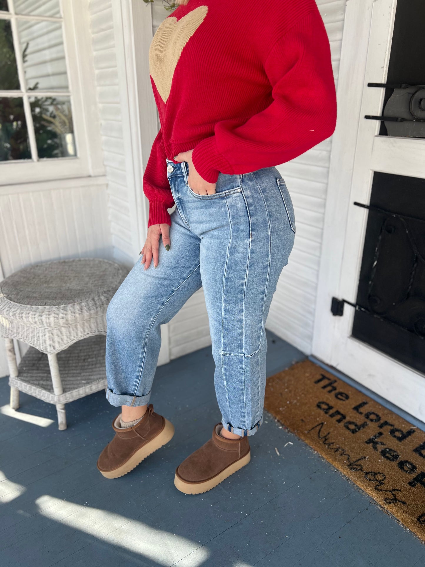 High Rise Barrel Cuffed Jean