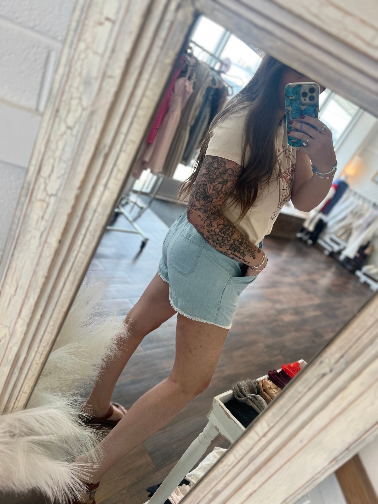 Washed Chambray Denim Shorts