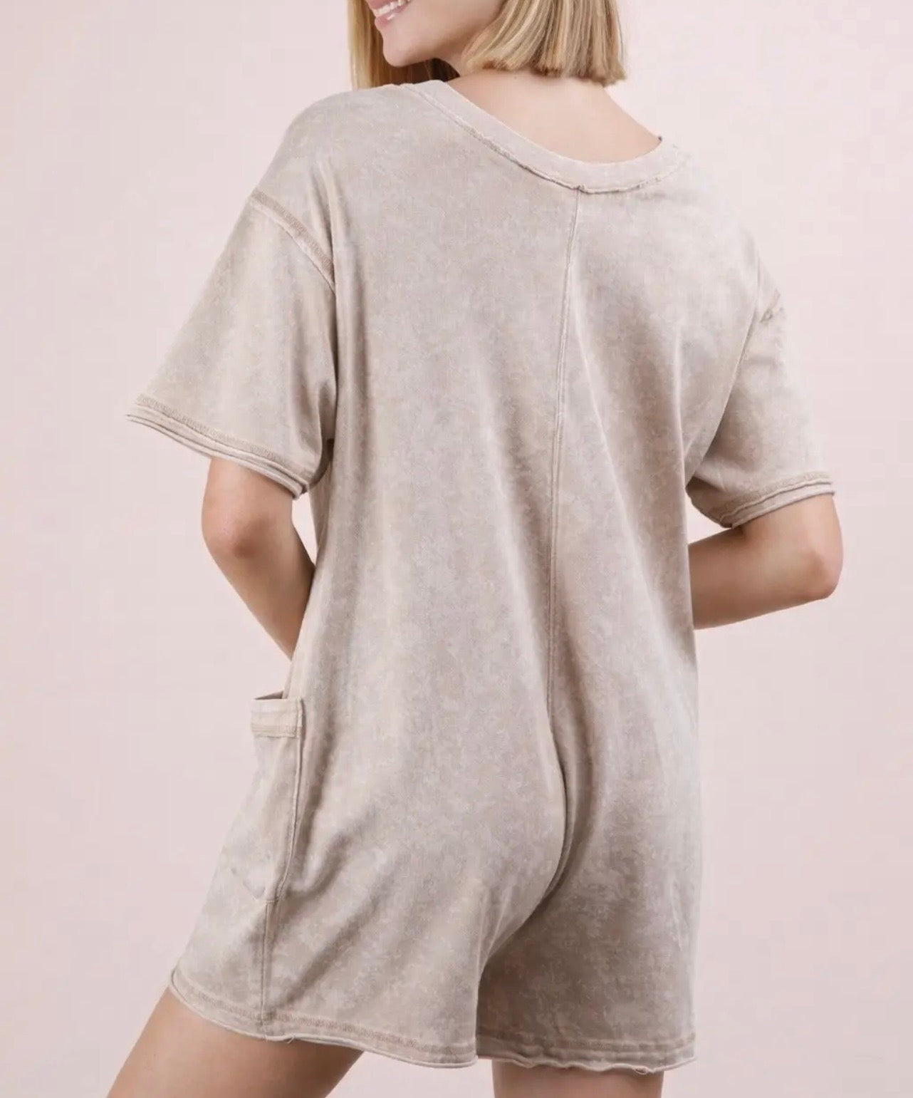 Mineral Washed Oversized Casual Knit Romper