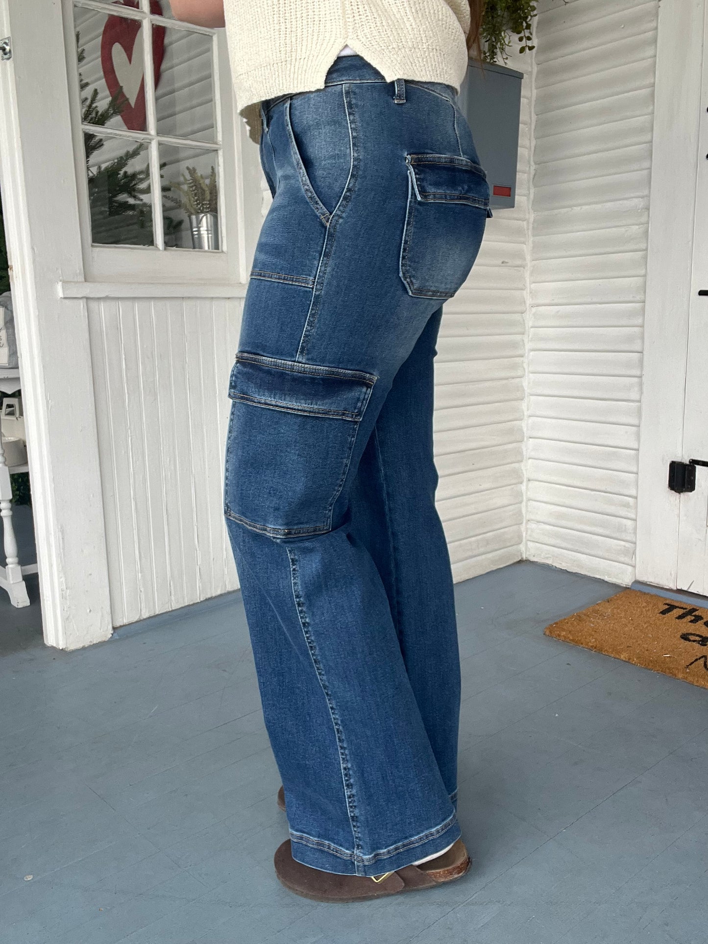 High Rise Wide Leg Cargo Jeans