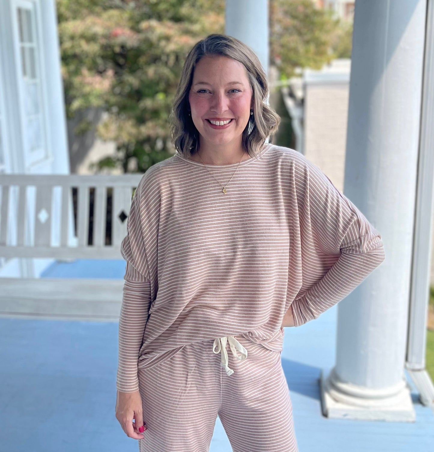 Striped Raglan Long Sleeve Lounge Top