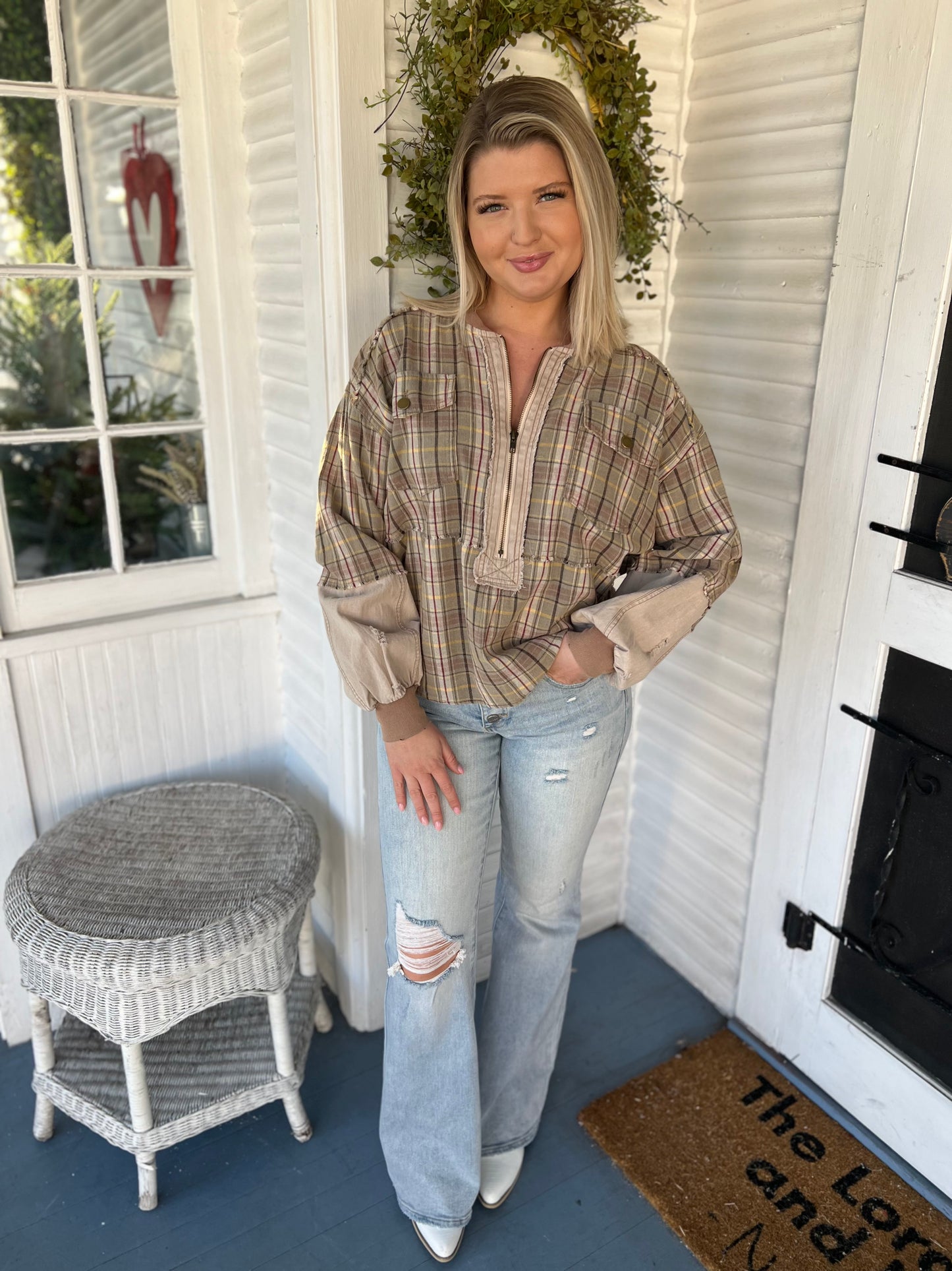 Plaid LS Quarter Zip Shirt