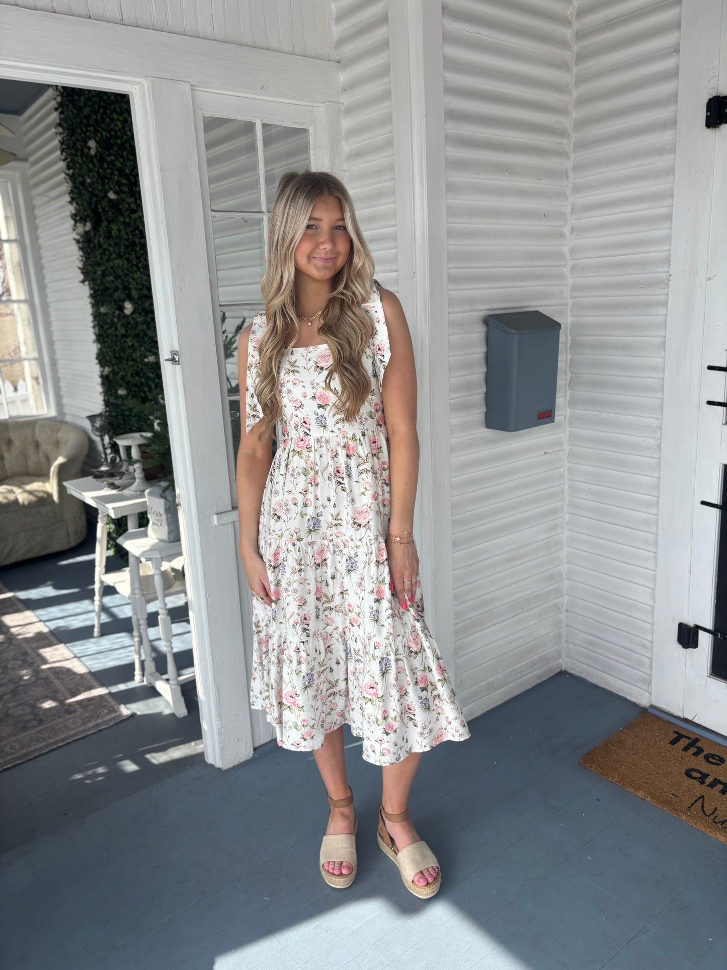 Floral Shoulder Tie Midi