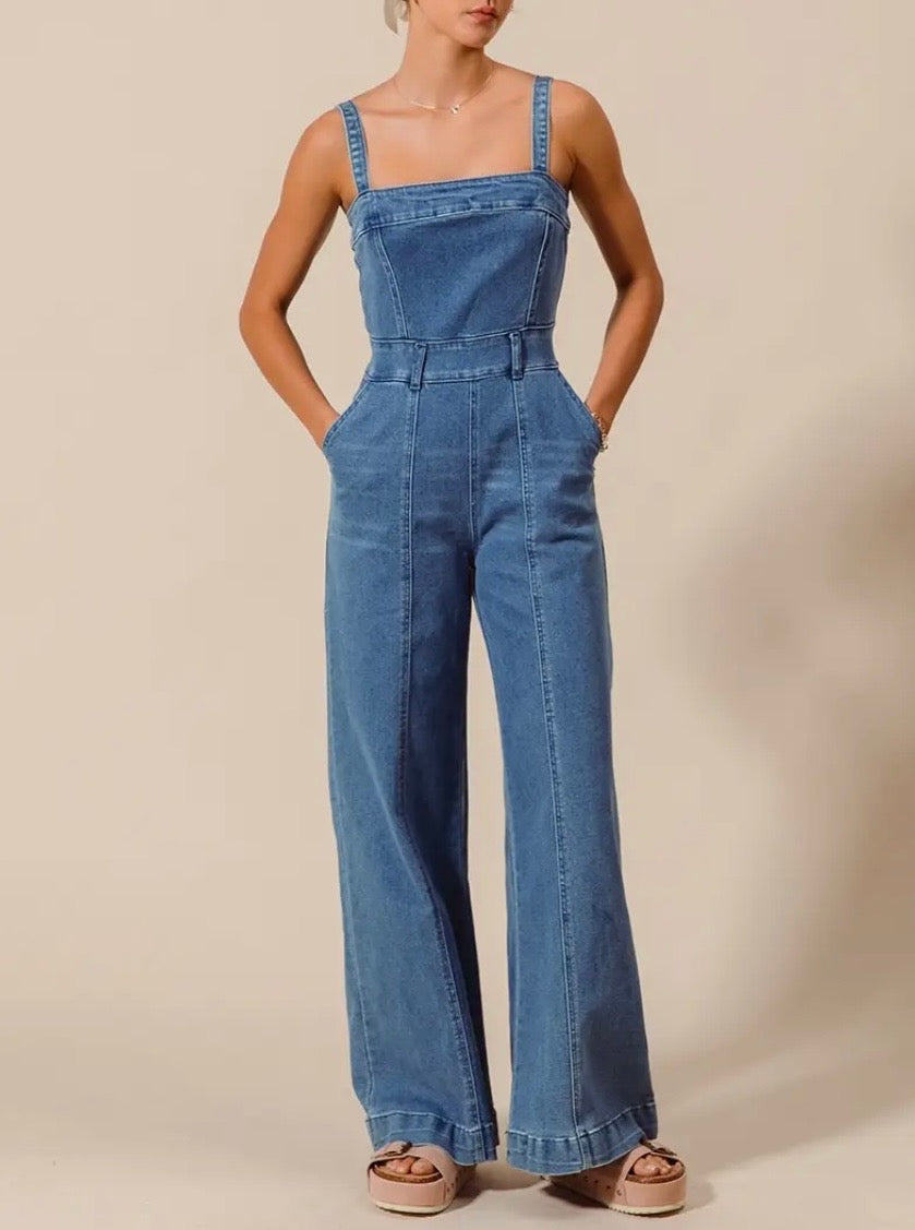 Washed Denim Jumpsuit Overalls