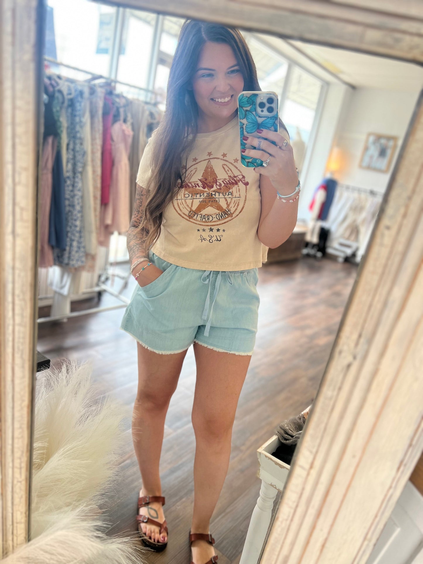 Washed Chambray Denim Shorts