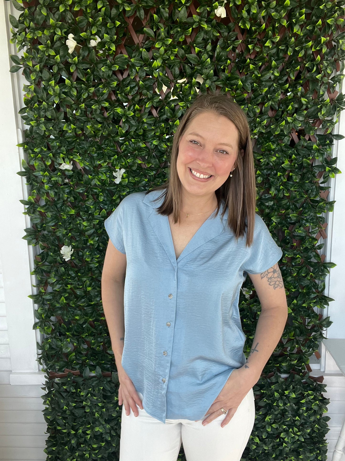 SS Button Down Lapel Blouse