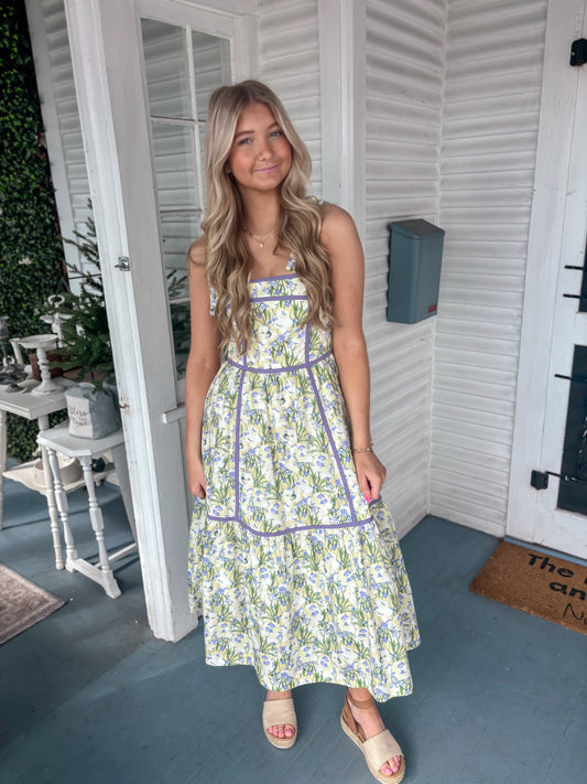 Contrast Piping Floral Maxi